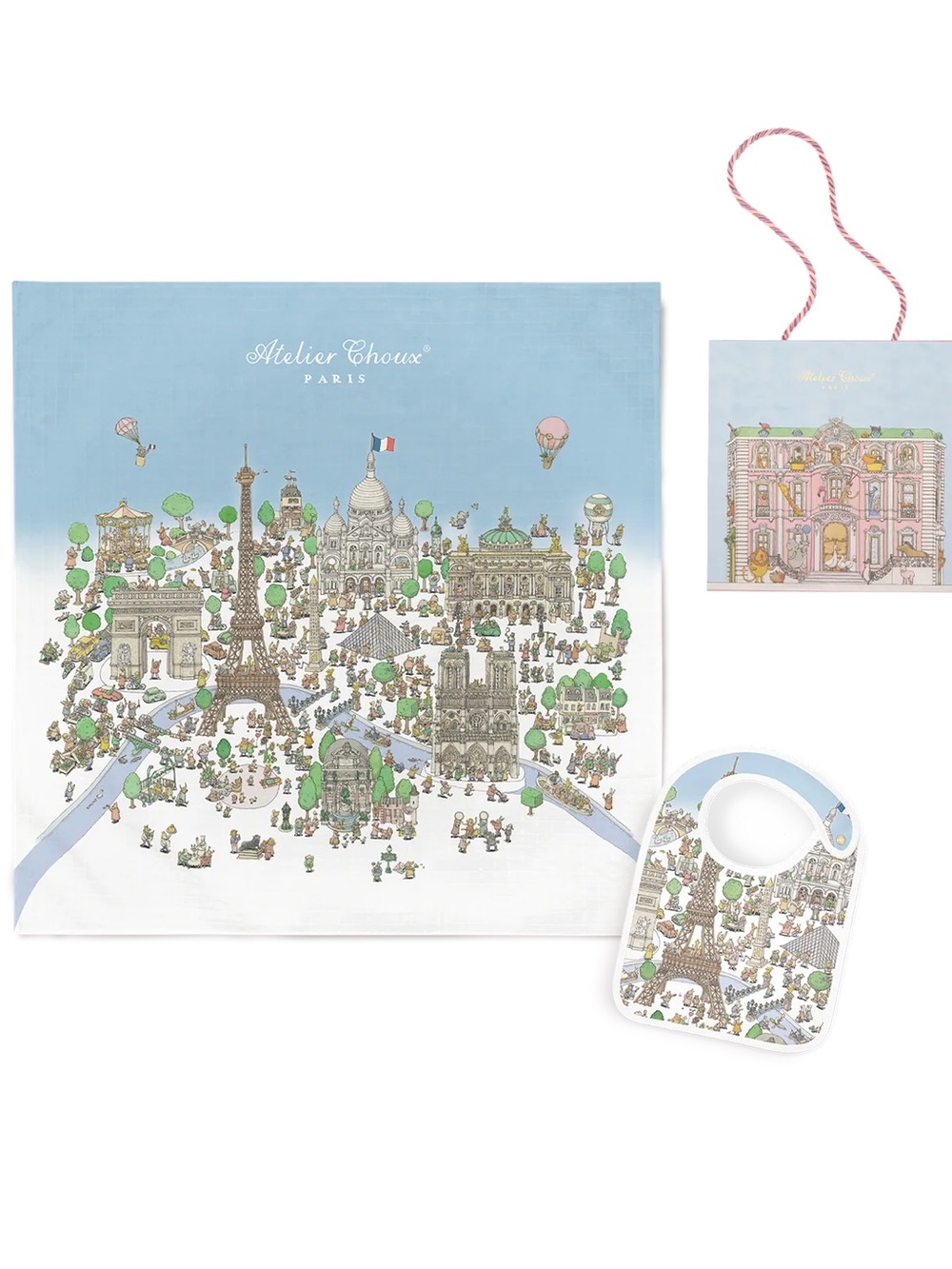 Atelier Choux Paris Blue Illustrated Kids Bib & Set